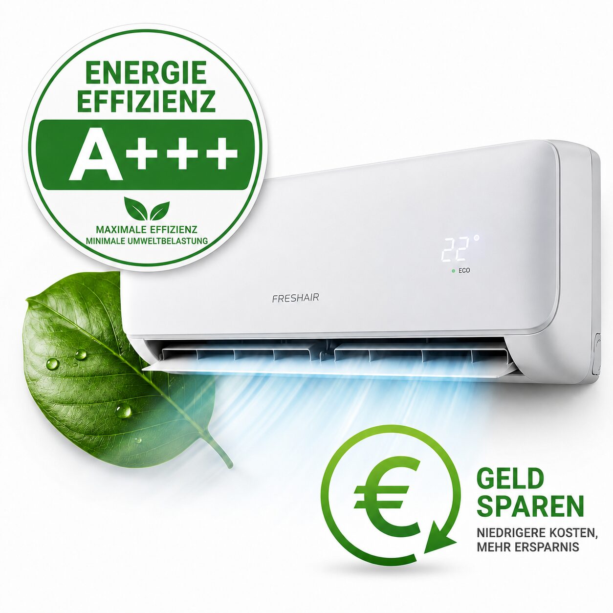 Infografik: Energieeffizienzklasse A+++ und Geld sparen mit einer effizienten Klimaanlage