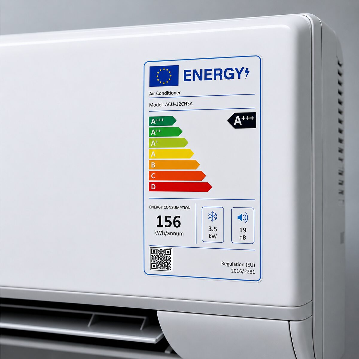 EU-Energielabel-Mockup an einem Klimagerät