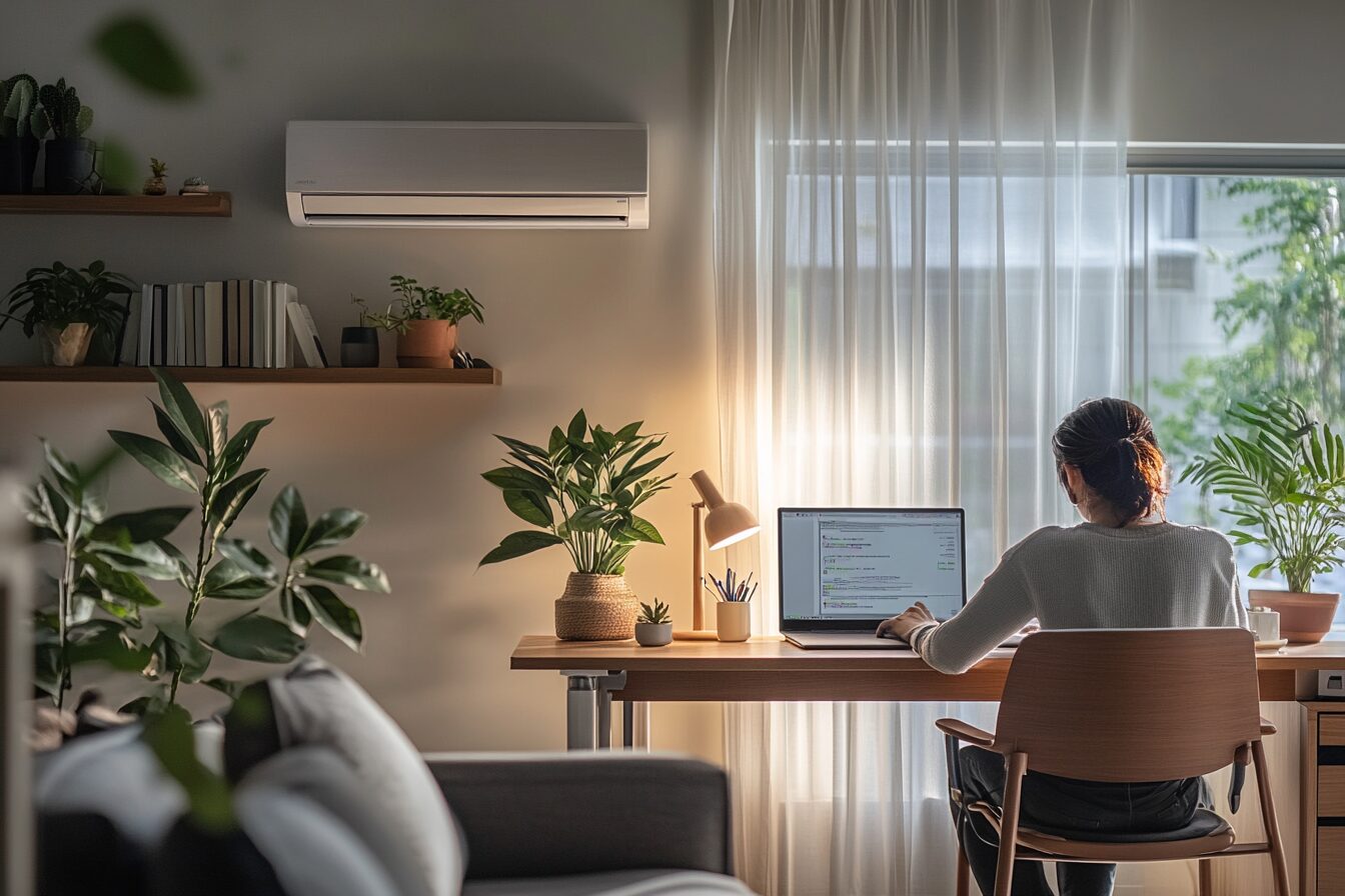 Person arbeitet konzentriert im gekühlten Homeoffice